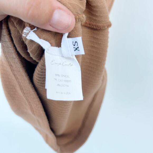 Enza Costa Tencel Cashmere Ribbed Midi Long Sleeve Camel Dress XS Crewneck - Picture 7 of 8
